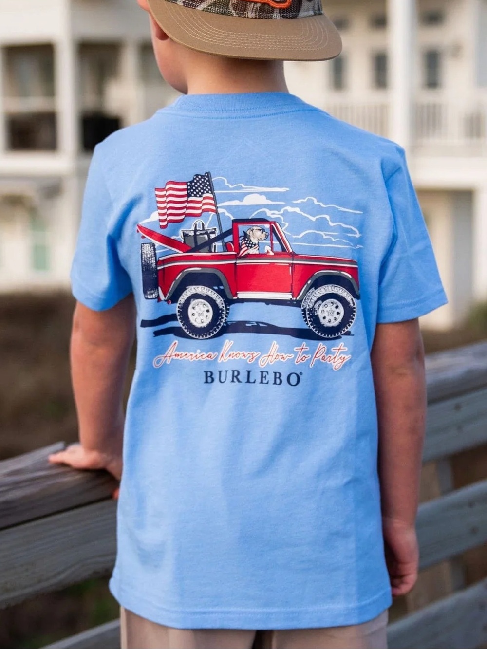 Burbelo Youth American Flag Graphic T-Shirt Light Blue